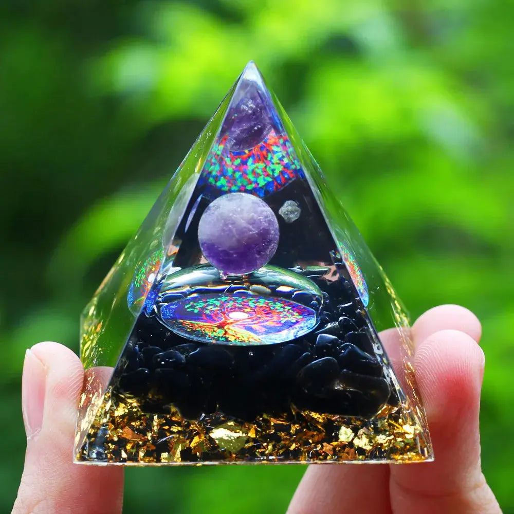 Meditation Orgonite Pyramid with Natural Crystals for Vibrational Healing Gems Ritual