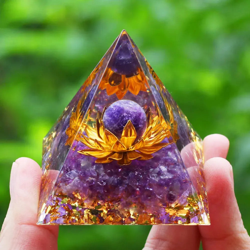 Meditation Orgonite Pyramid with Natural Crystals for Vibrational Healing Gems Ritual