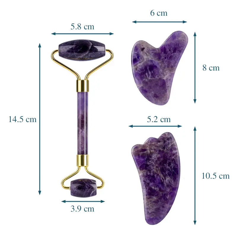 Premium Amethyst Face Roller & Scraping Tool Kit Gems Ritual