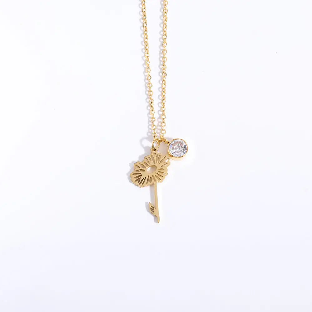 Personalized Birthstone Necklace – Elegant Zircon Flower Pendant Gems Ritual