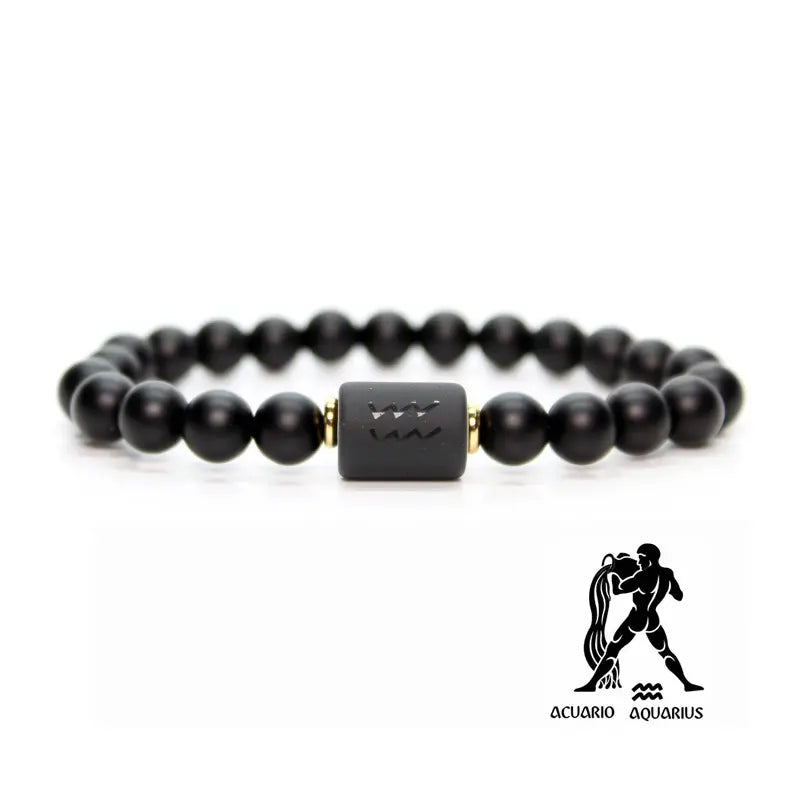 Astrology Birthstone Bracelet – Black Agate Protection Beads Gems Ritual