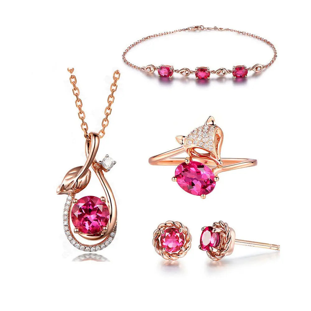 Romantic Rose Gold Jewelry with Red Tourmaline Gems Ritual