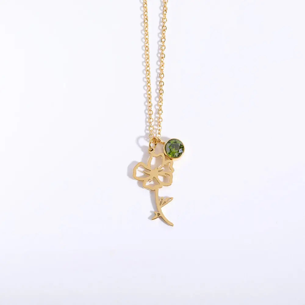 Personalized Birthstone Necklace – Elegant Zircon Flower Pendant Gems Ritual