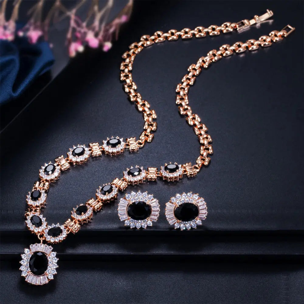 Glamorous Retro Jewelry Set: Zircon Necklace with Matching Earrings - Gems Ritual
