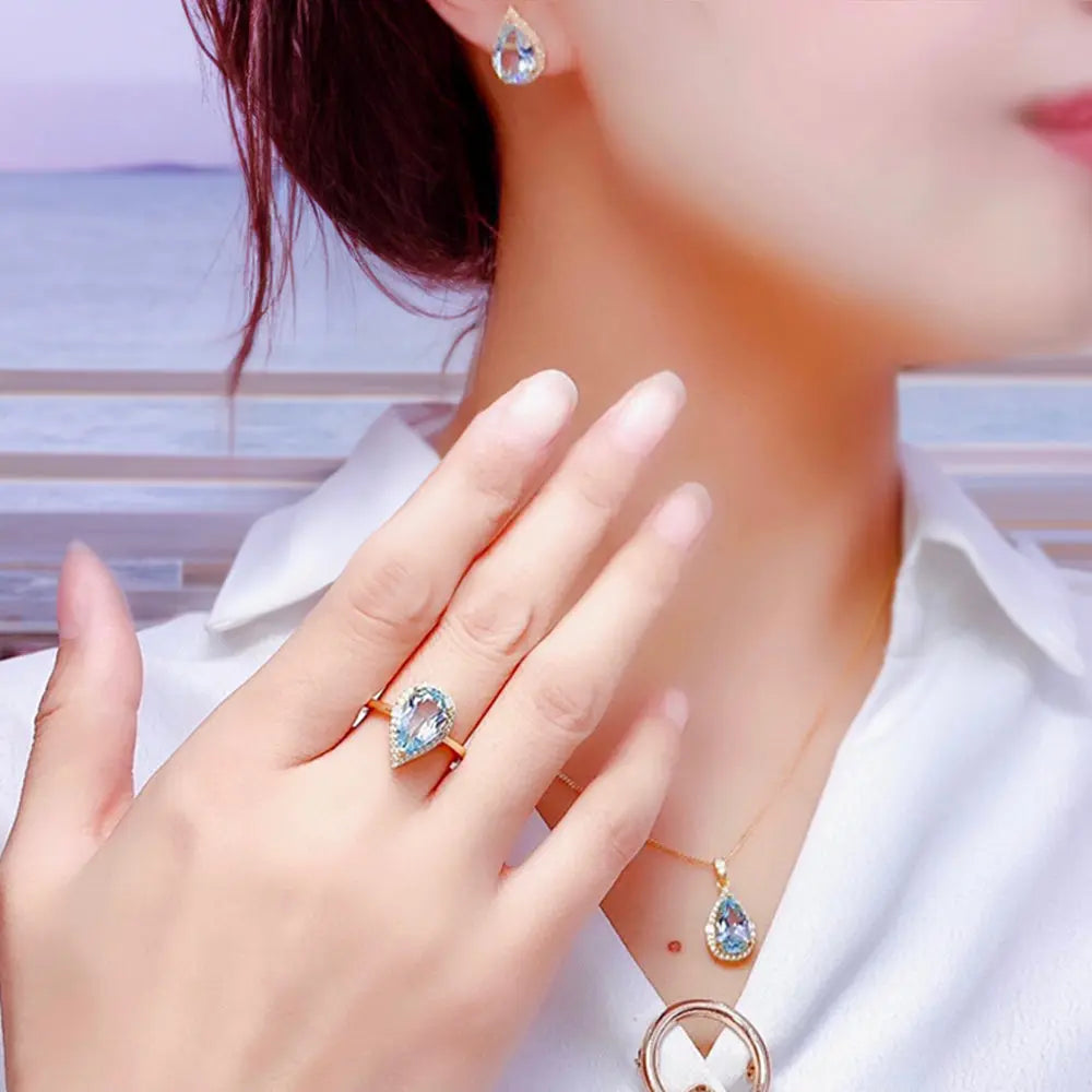 Sky Blue Topaz Jewelry Set – Elegant Teardrop Design - Gems Ritual