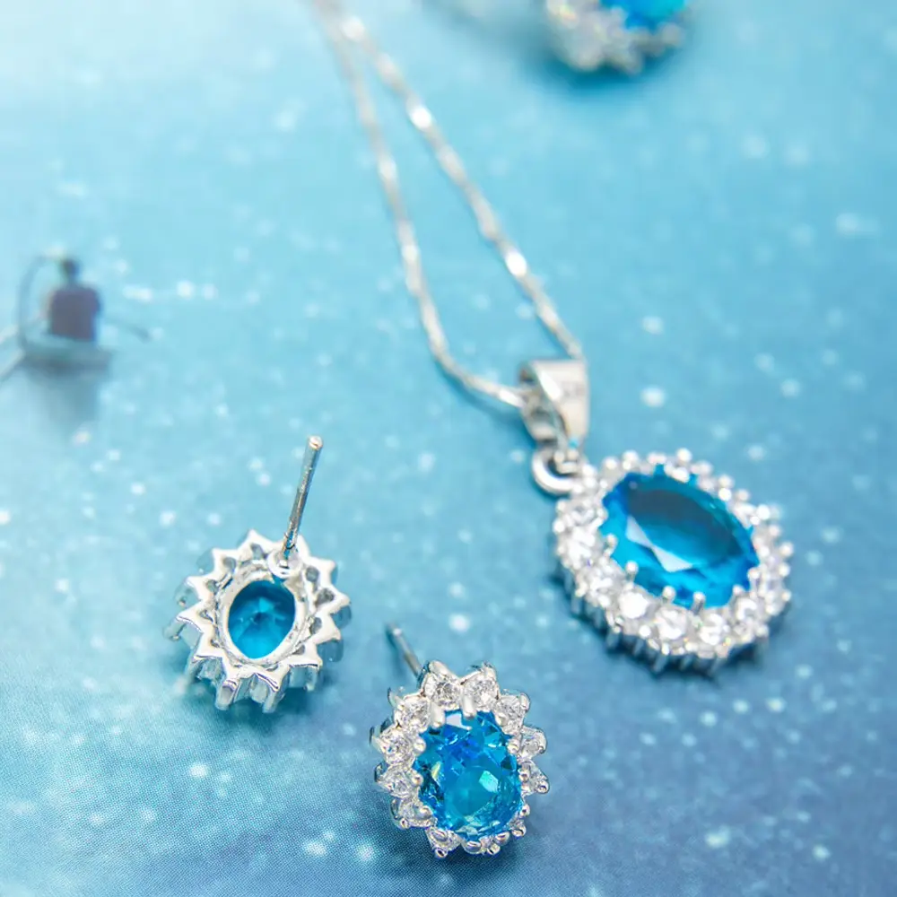 Glamorous Sapphire Jewelry Set with Zirconia Accents Gems Ritual