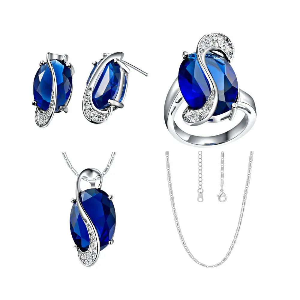 Sparkling Zircon Jewelry Set – Complete Style with Necklace, Ring, and Earrings - Gems Ritual