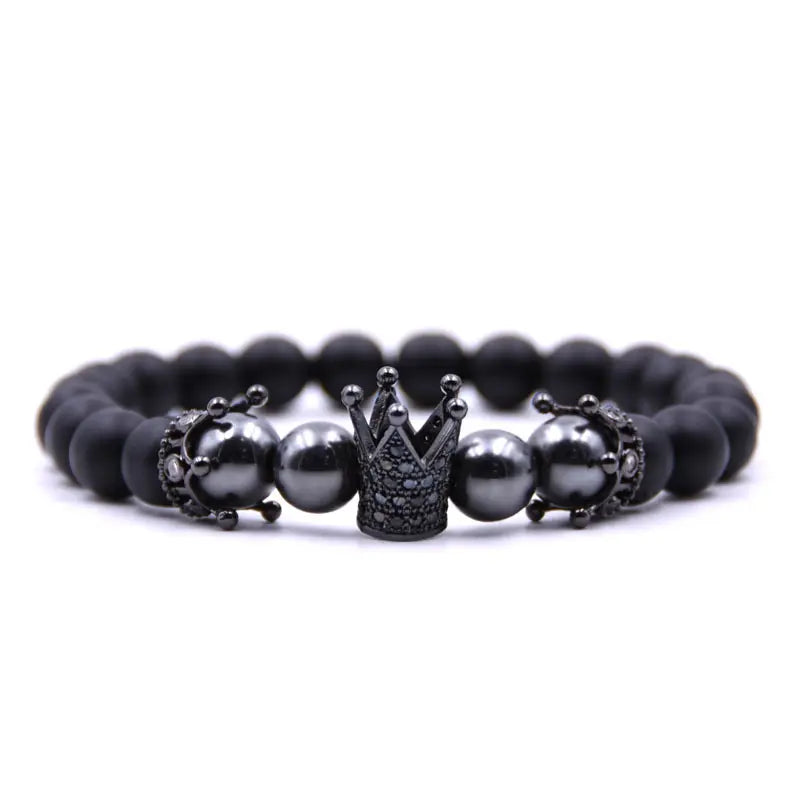 Crowned Elegance Volcanic Beads Bracelet for Unisex Style - Gems Ritual