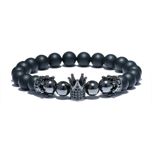 Crowned Elegance Volcanic Beads Bracelet for Unisex Style - Gems Ritual