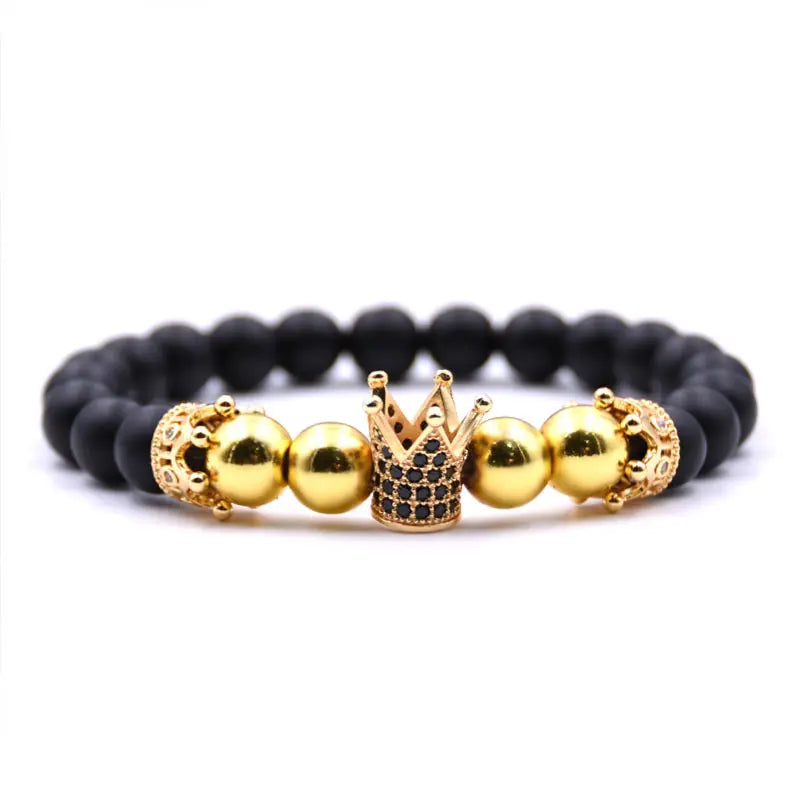 Crowned Elegance Volcanic Beads Bracelet for Unisex Style - Gems Ritual