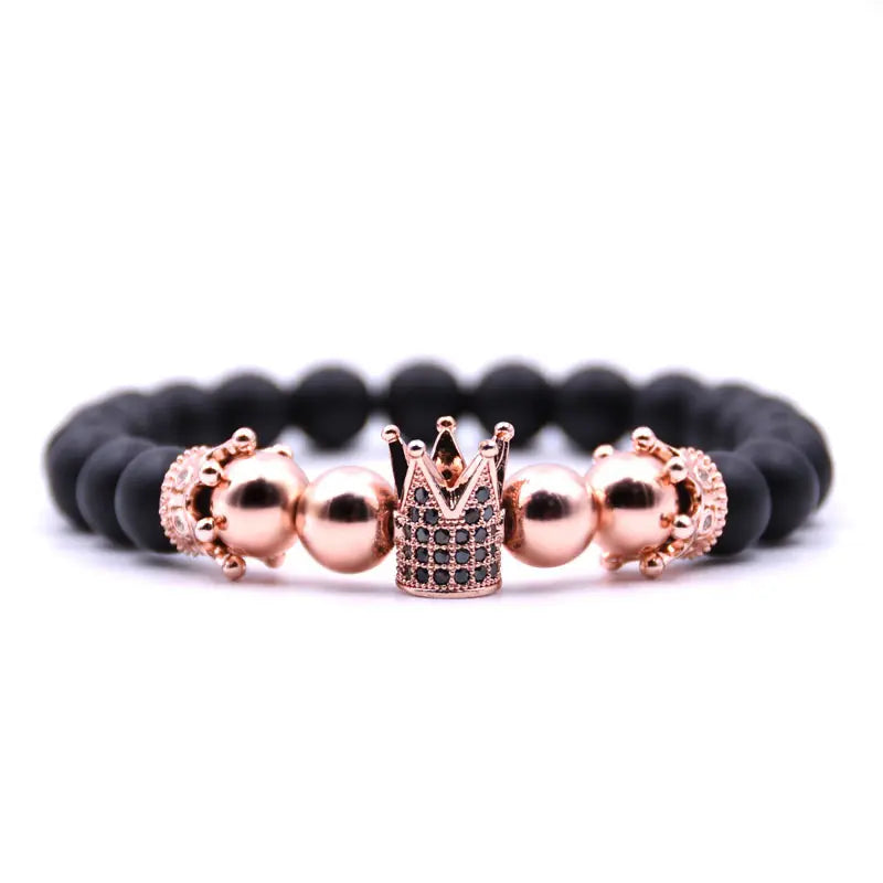 Crowned Elegance Volcanic Beads Bracelet for Unisex Style - Gems Ritual