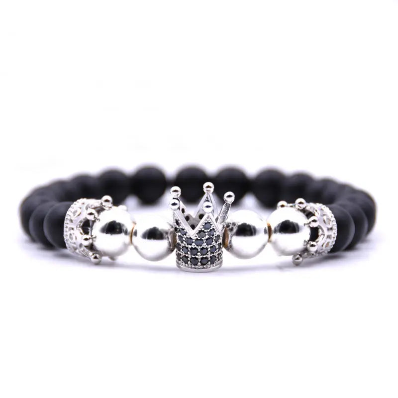Crowned Elegance Volcanic Beads Bracelet for Unisex Style - Gems Ritual