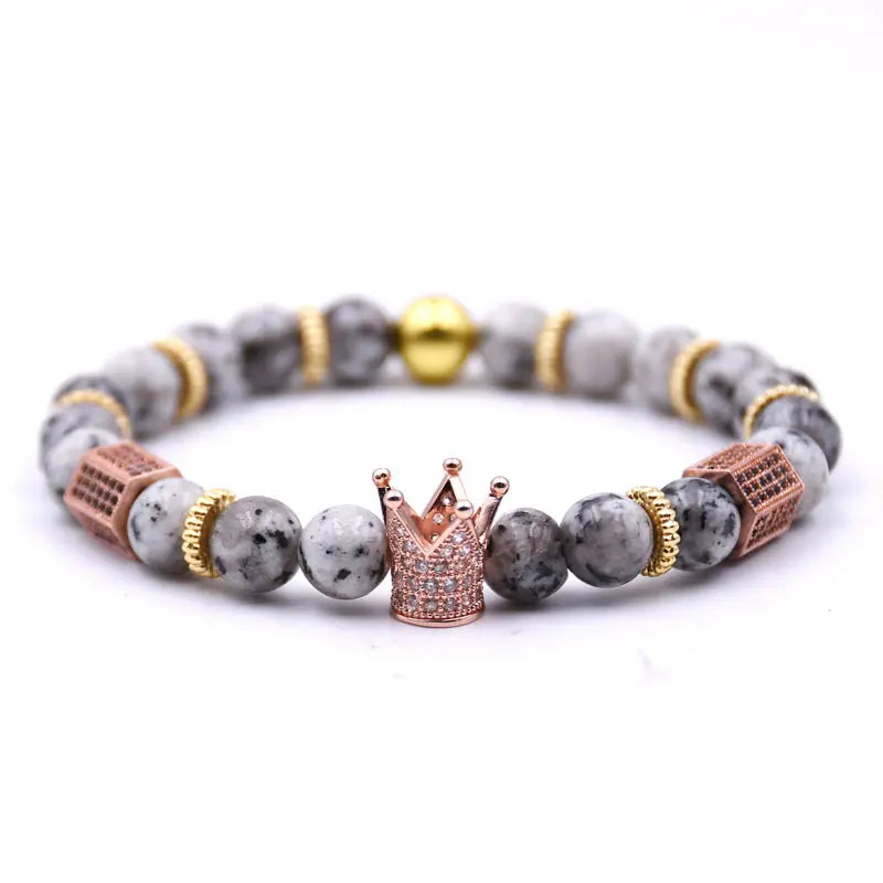 King's Crown Gem Bracelet – Classic Zircon & Bead Design - Gems Ritual