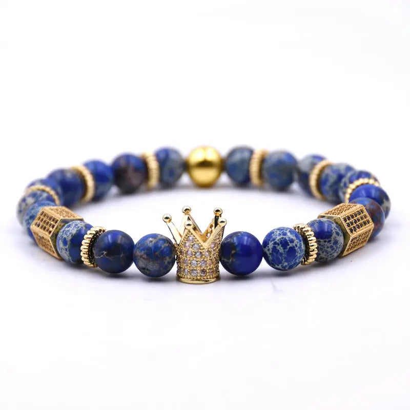 King's Crown Gem Bracelet – Classic Zircon & Bead Design - Gems Ritual