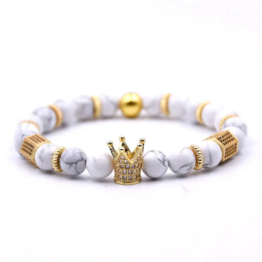 King's Crown Gem Bracelet – Classic Zircon & Bead Design - Gems Ritual