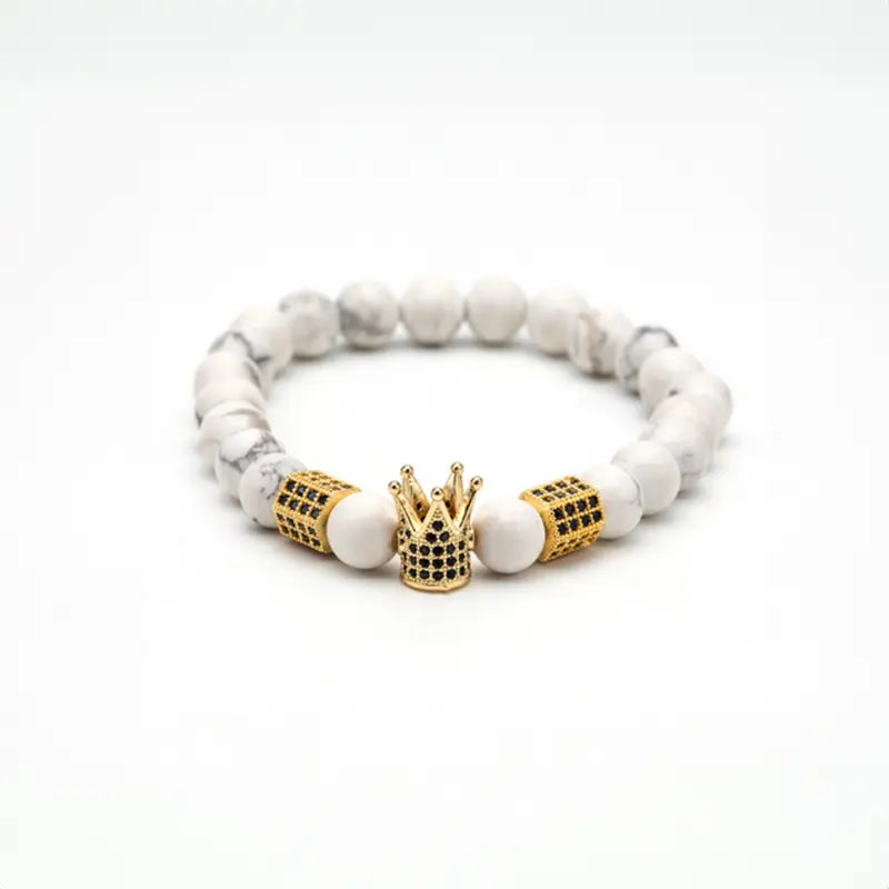 King's Crown Gem Bracelet – Classic Zircon & Bead Design - Gems Ritual