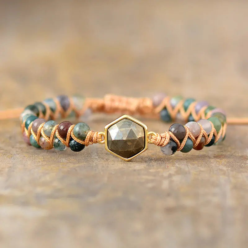 Grounding Onyx & Pyrite Energy Bracelet – Adjustable and Stylish - Gems Ritual