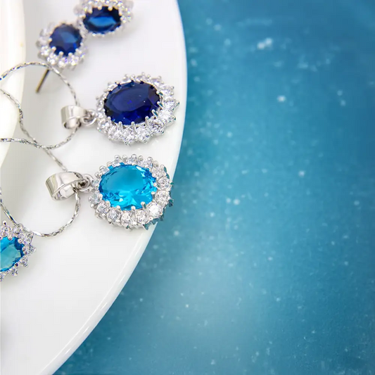 Glamorous Sapphire Jewelry Set with Zirconia Accents Gems Ritual