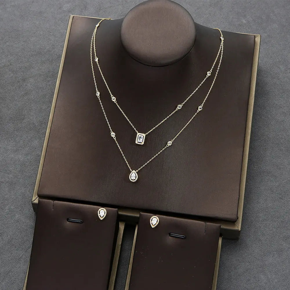 Elegant Zircon Set with Drop Earrings and Square Necklace - Gems Ritual