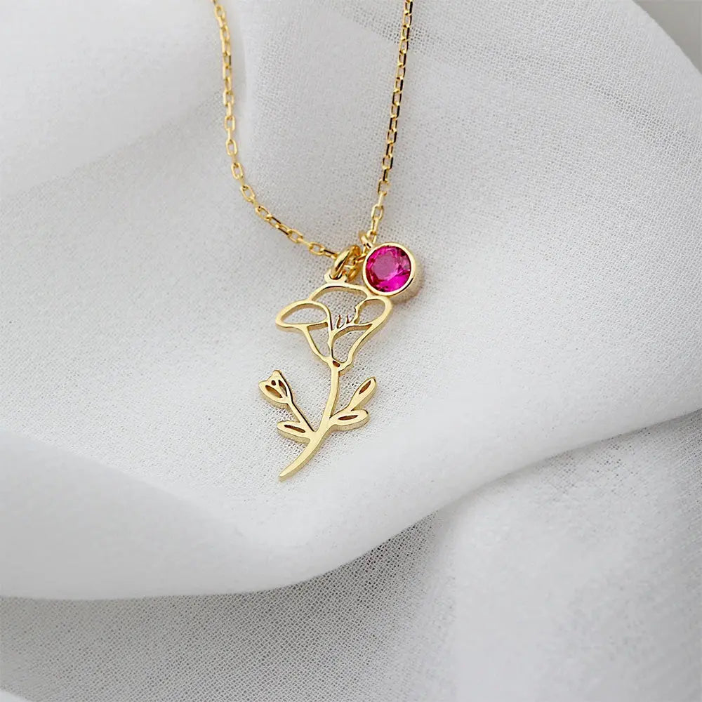 Personalized Birthstone Necklace – Elegant Zircon Flower Pendant Gems Ritual