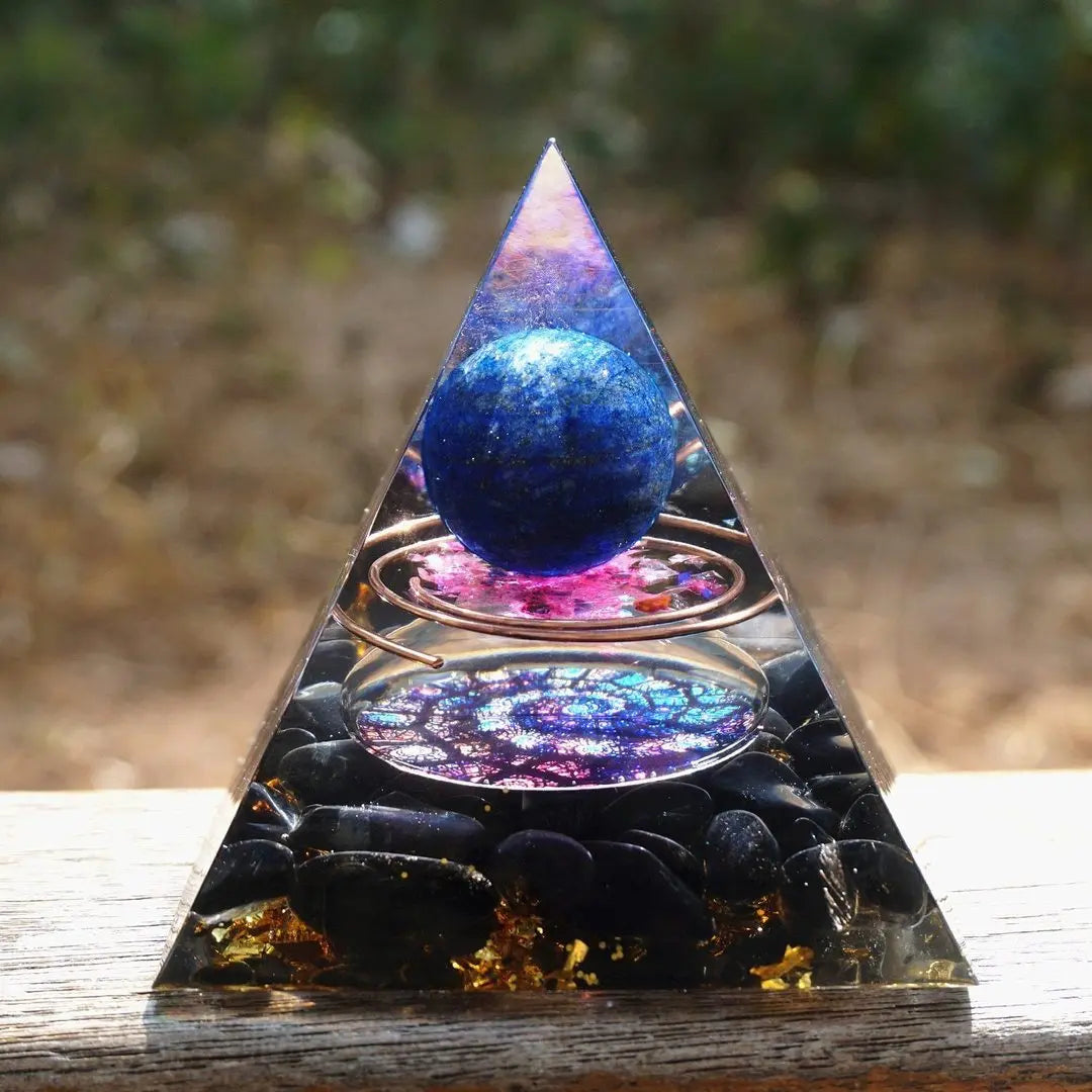 Crystal Orgonite Energy Pyramid – Reiki Infused Chakra Healing Decor Gems Ritual