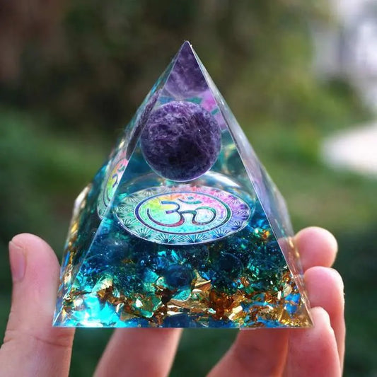 Crystal Orgonite Energy Pyramid – Reiki Infused Chakra Healing Decor Gems Ritual