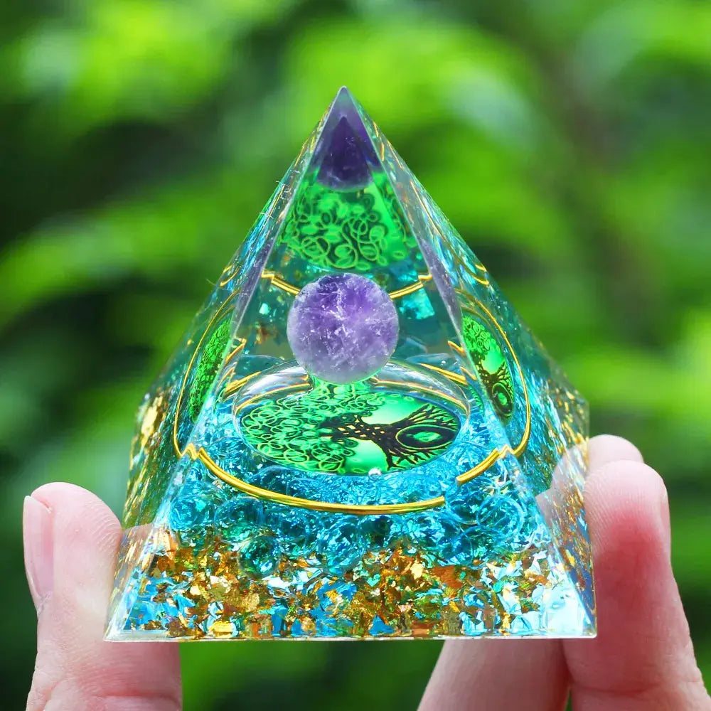 Meditation Orgonite Pyramid with Natural Crystals for Vibrational Healing Gems Ritual