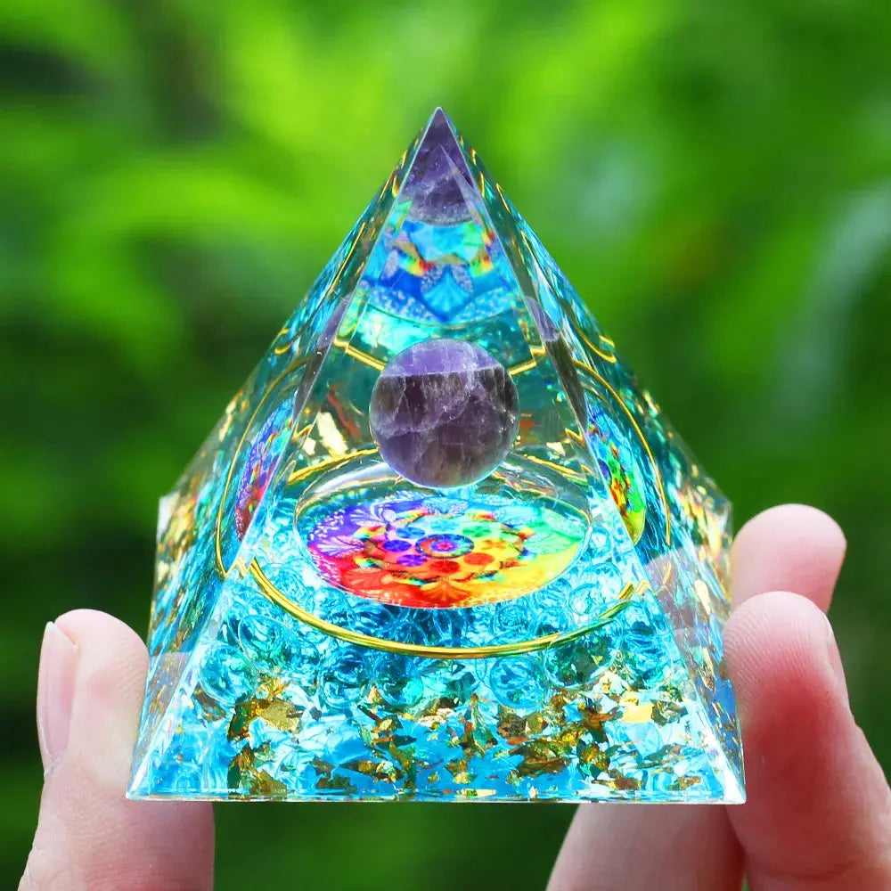 Meditation Orgonite Pyramid with Natural Crystals for Vibrational Healing Gems Ritual