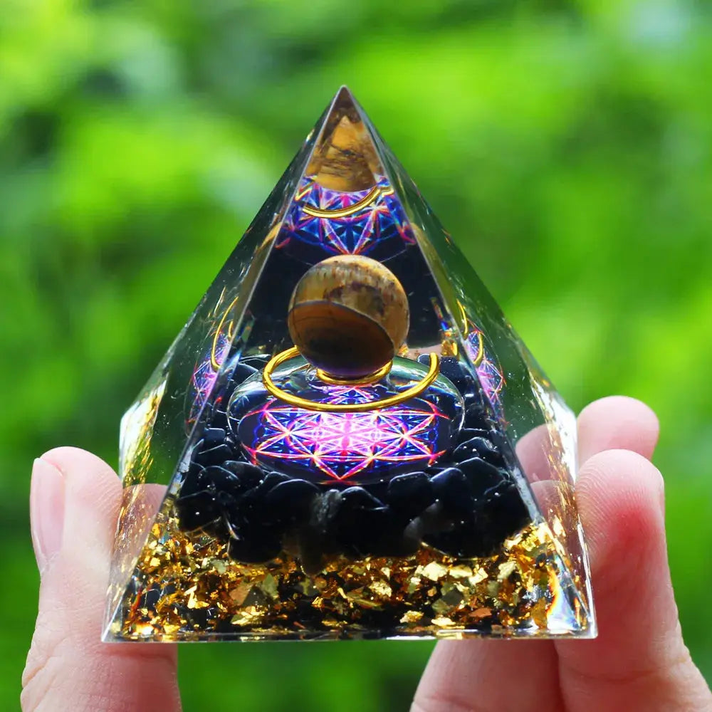 Meditation Orgonite Pyramid with Natural Crystals for Vibrational Healing Gems Ritual