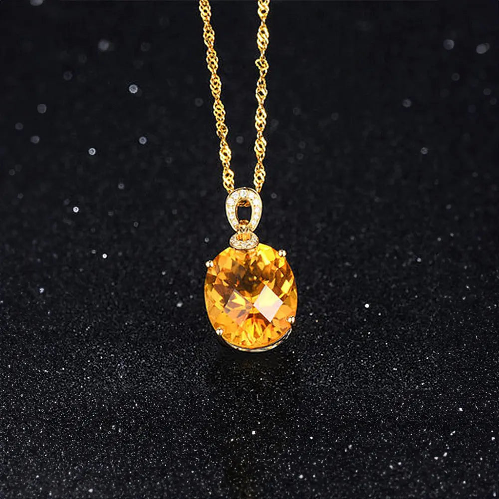 Vintage Citrine Necklace with Crystal Detailing – Luxurious Golden Glow - Gems Ritual