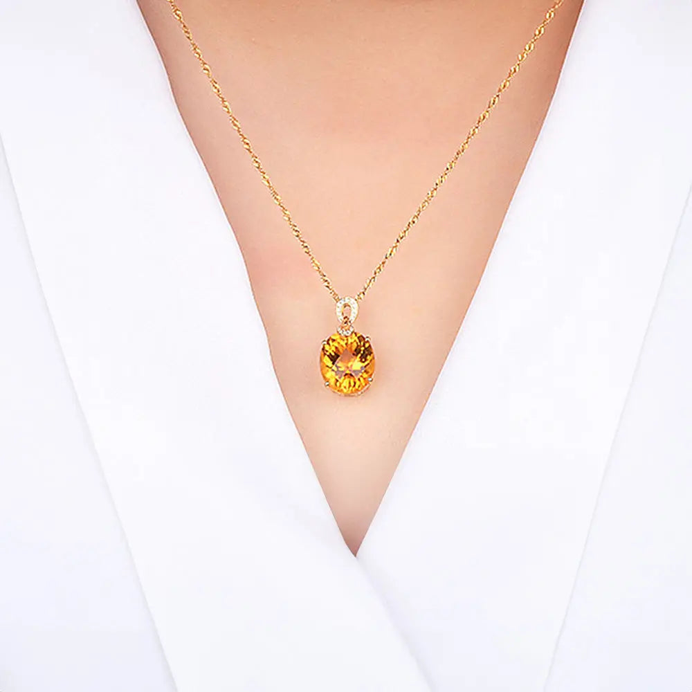 Vintage Citrine Necklace with Crystal Detailing – Luxurious Golden Glow - Gems Ritual