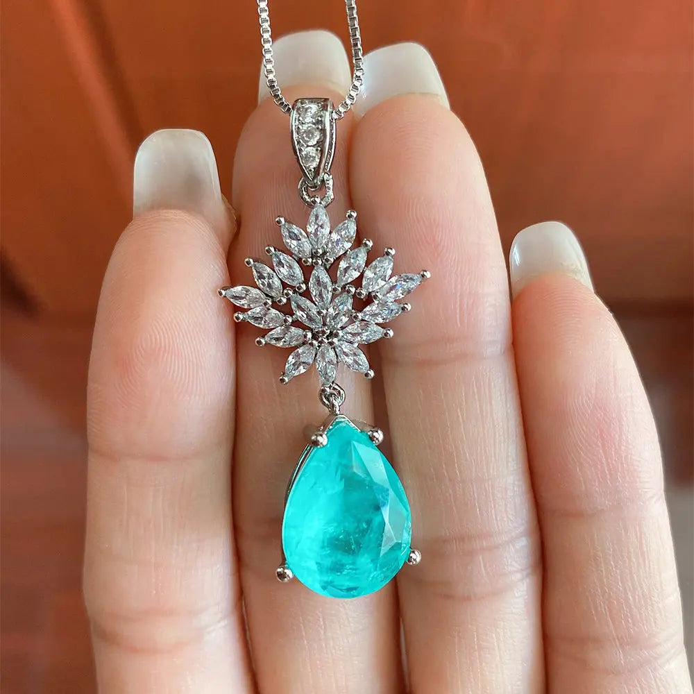 Sparkling Turquoise Jewelry Set – Zircon Floral Elegance - Gems Ritual