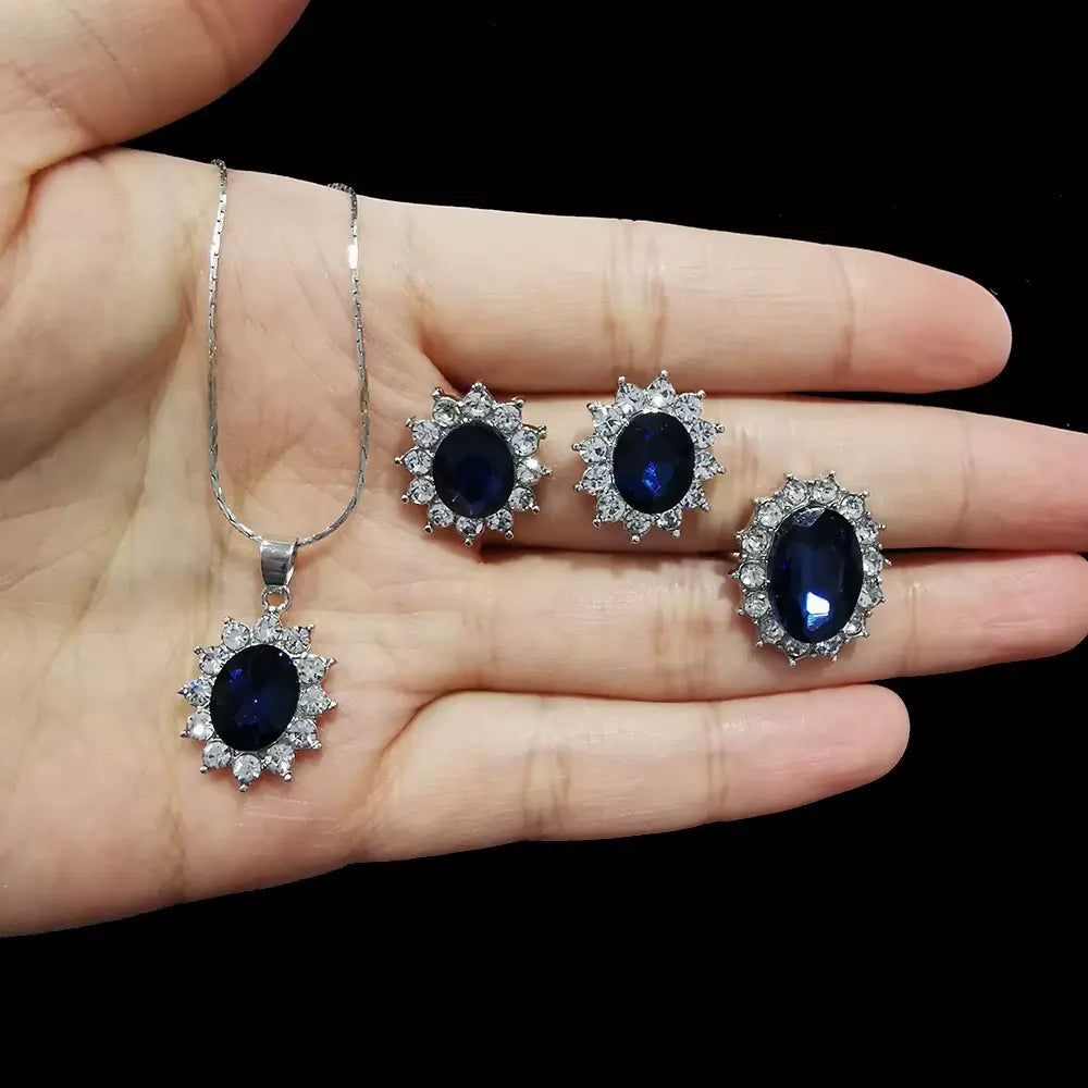 Glamorous Sapphire Jewelry Set with Zirconia Accents Gems Ritual