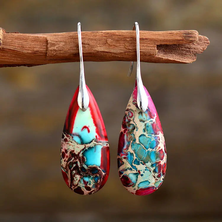Bohemian Emperor Stone Teardrop Earrings - Gems Ritual