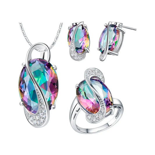 Sparkling Zircon Jewelry Set – Complete Style with Necklace, Ring, and Earrings - Gems Ritual