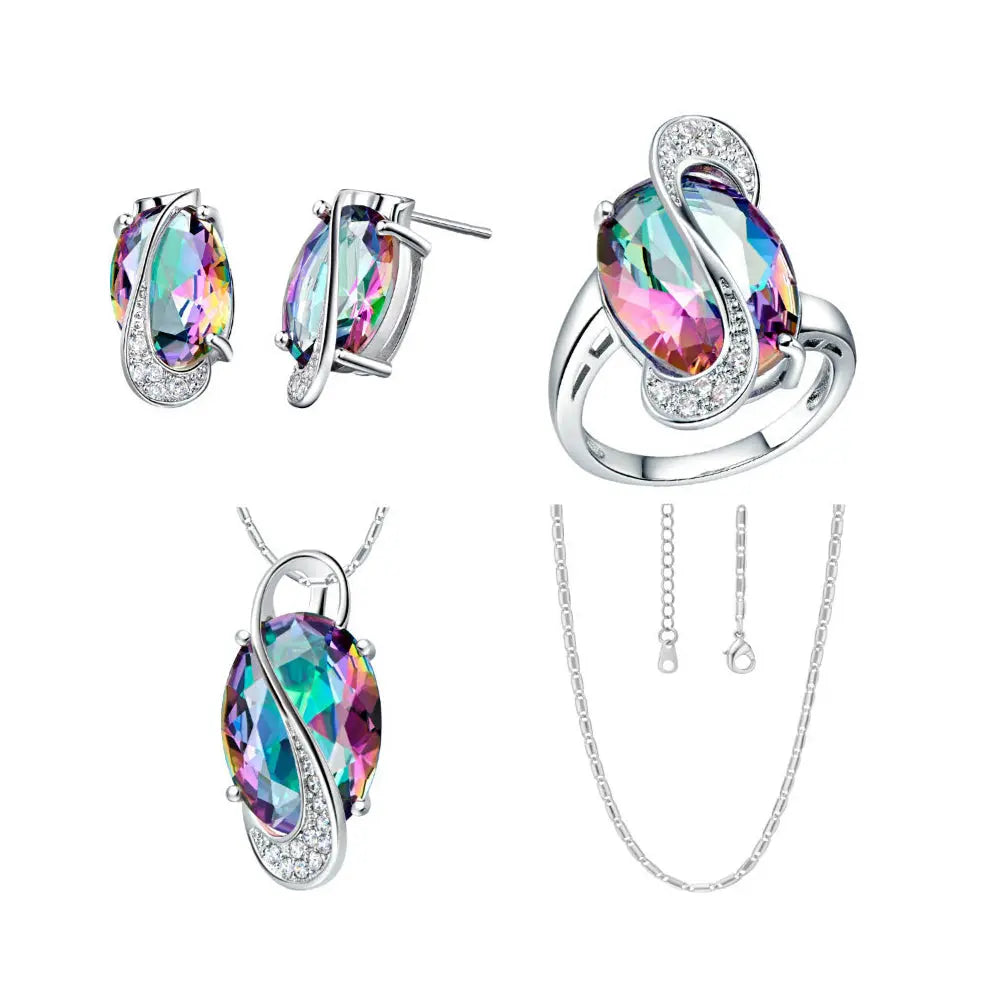 Sparkling Zircon Jewelry Set – Complete Style with Necklace, Ring, and Earrings - Gems Ritual
