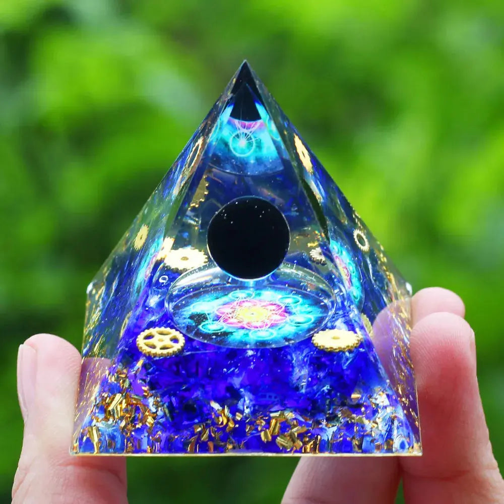Meditation Orgonite Pyramid with Natural Crystals for Vibrational Healing Gems Ritual