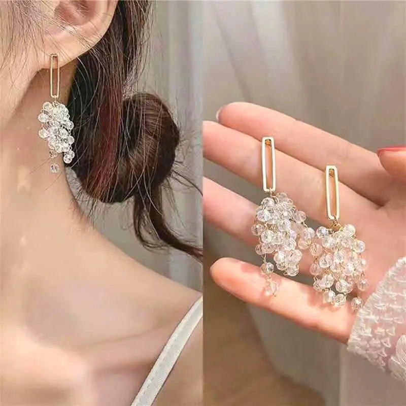 Cascading Crystal Tassel Earrings – Trendy and Elegant Dangle Design Gems Ritual