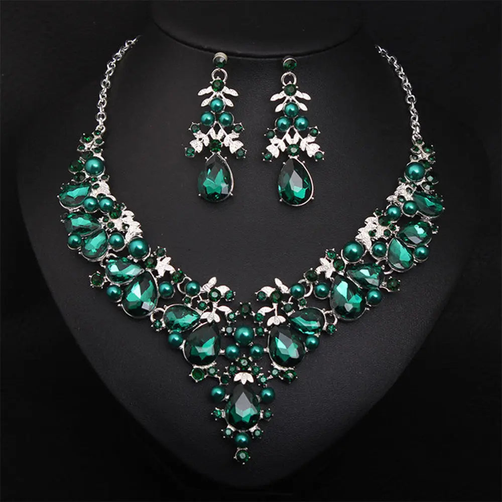 Statement Crystal Pearl Bridal Jewelry Set with Elegant Teardrop Accents - Gems Ritual
