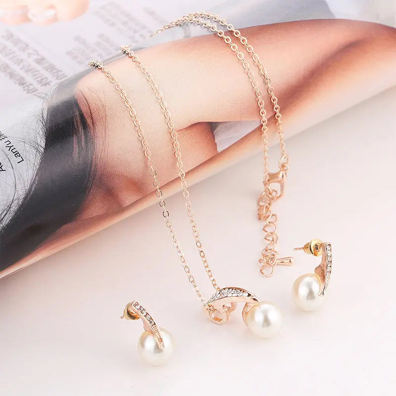 Shimmering Pearl Necklace & Earrings – Elegant Jewelry Set for Special Occasions - Gems Ritual