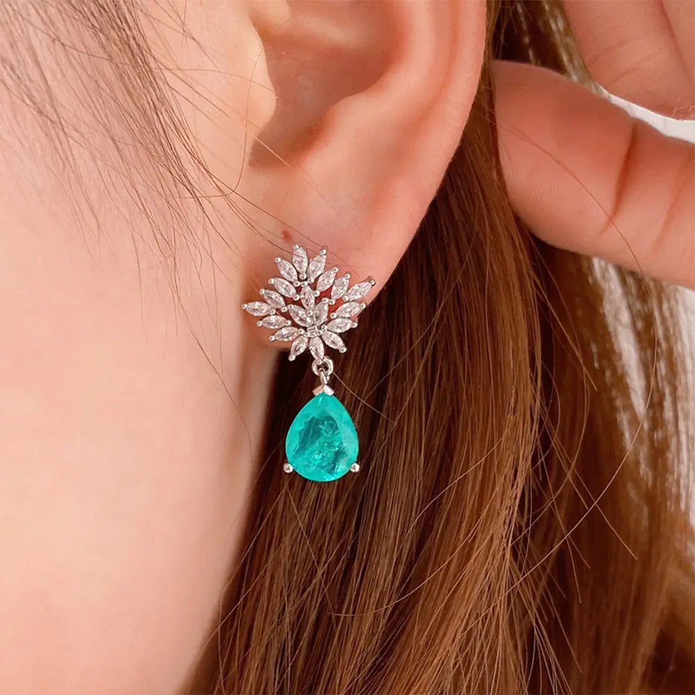 Sparkling Turquoise Jewelry Set – Zircon Floral Elegance - Gems Ritual