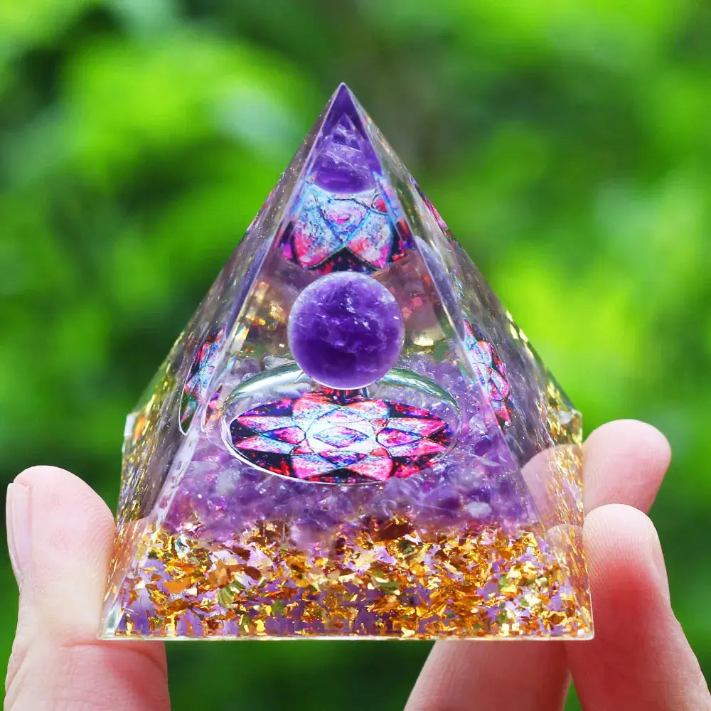 Meditation Orgonite Pyramid with Natural Crystals for Vibrational Healing Gems Ritual