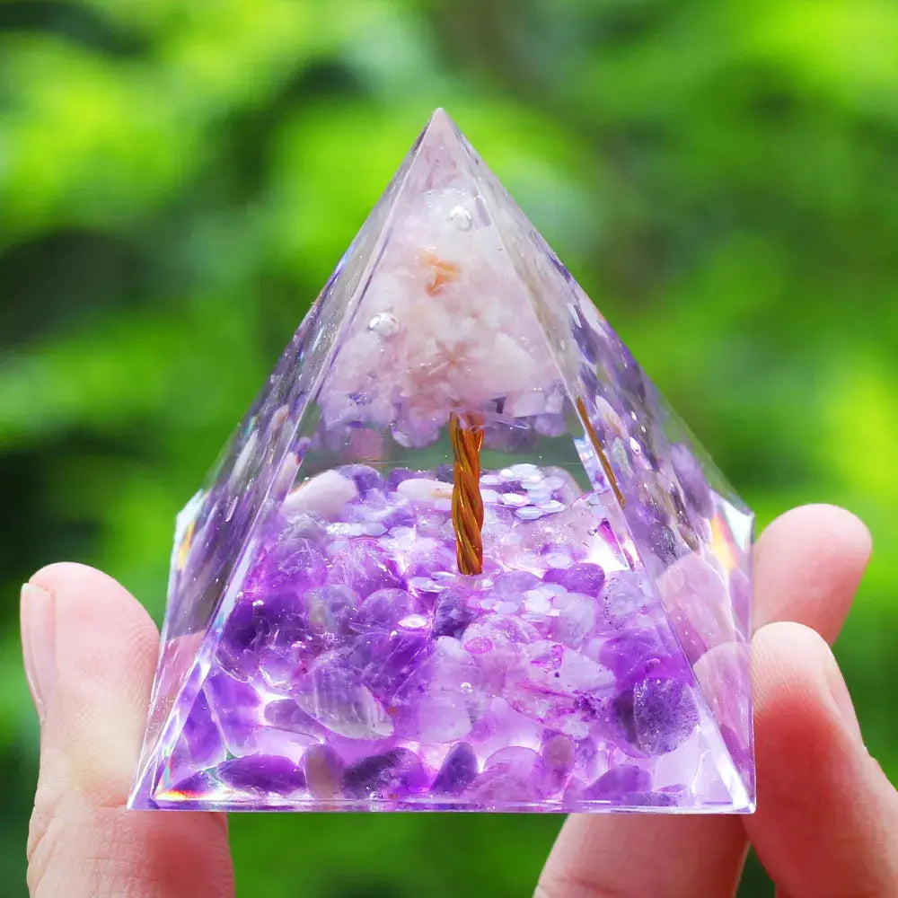 Meditation Orgonite Pyramid with Natural Crystals for Vibrational Healing Gems Ritual