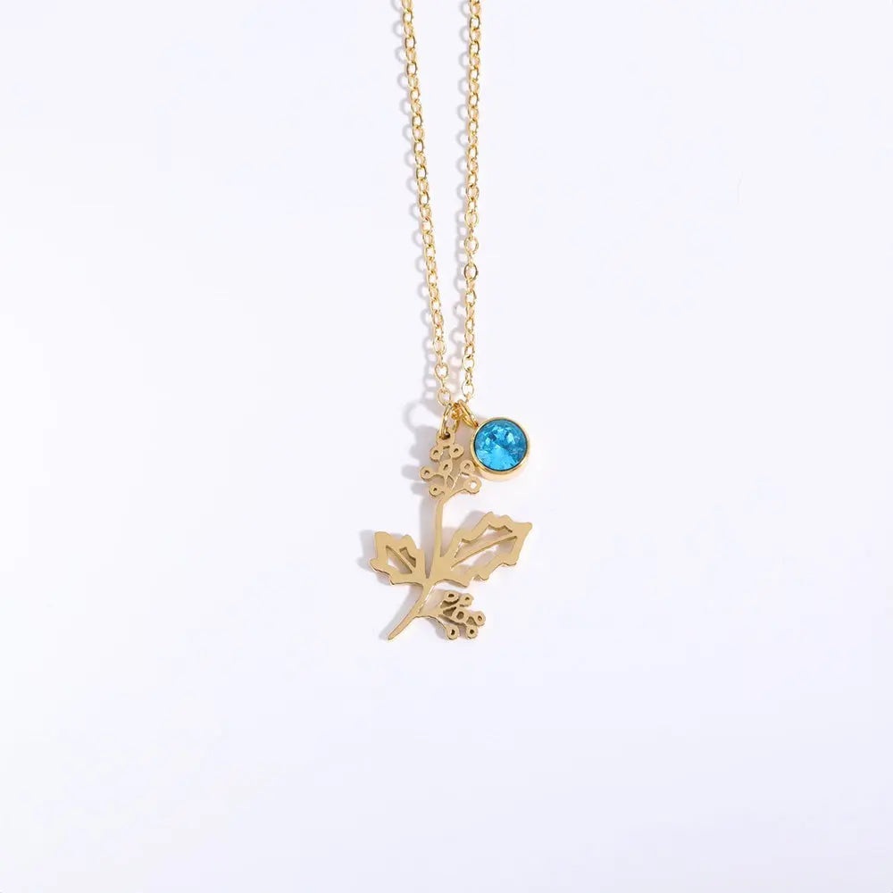 Personalized Birthstone Necklace – Elegant Zircon Flower Pendant Gems Ritual