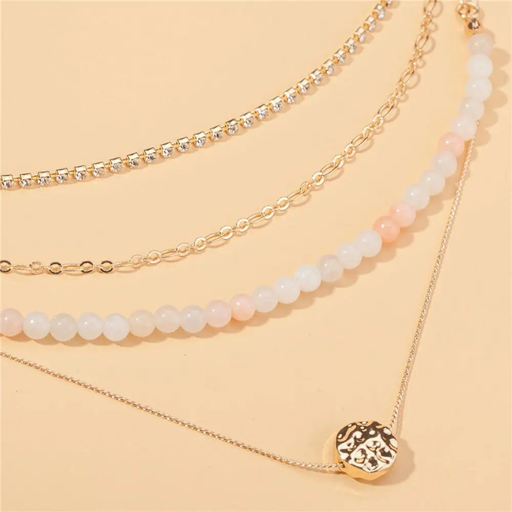 Diamond Necklace with Natural Gemstone Beads – Layered Style - Gems Ritual