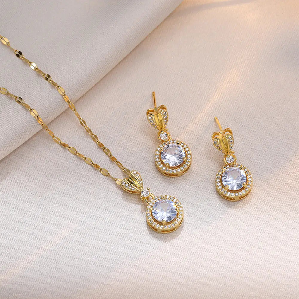 Dazzling Zircon Jewelry Set – Necklace and Earrings in Gold Finish Gems Ritual