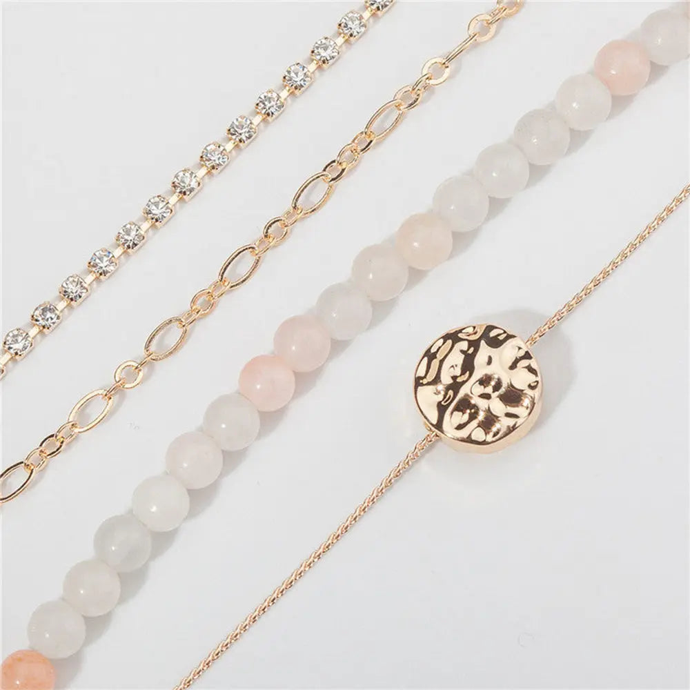 Diamond Necklace with Natural Gemstone Beads – Layered Style - Gems Ritual