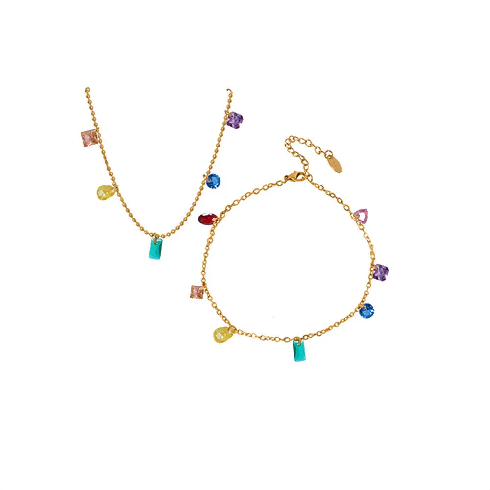 Minimalist Rainbow Gem Jewelry – Necklace and Bracelet Set Gems Ritual