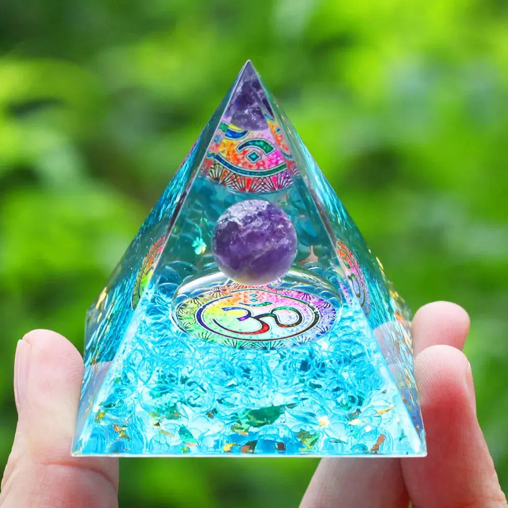 Meditation Orgonite Pyramid with Natural Crystals for Vibrational Healing Gems Ritual