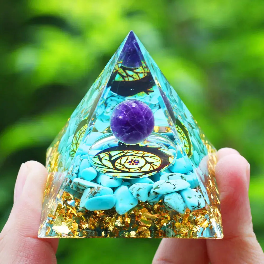 Meditation Orgonite Pyramid with Natural Crystals for Vibrational Healing Gems Ritual